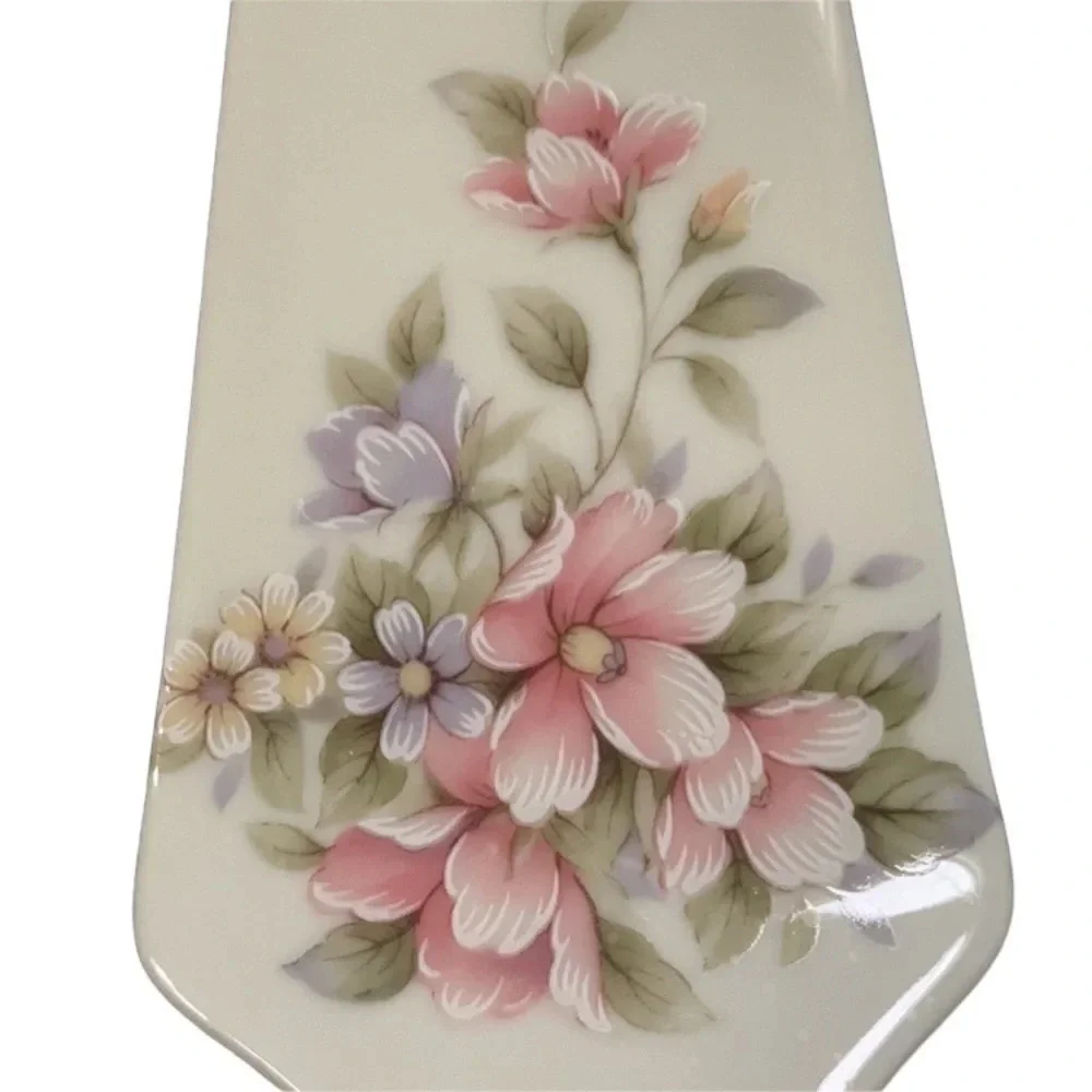 VINTAGE Porcelain White Spatula with Floral Motif